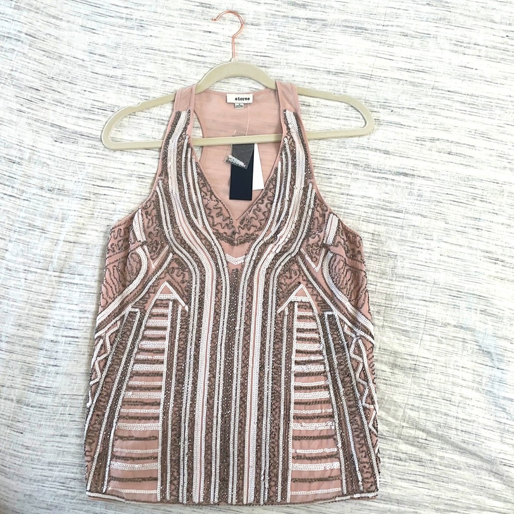 Beaded Blush Polyester Tank Top
